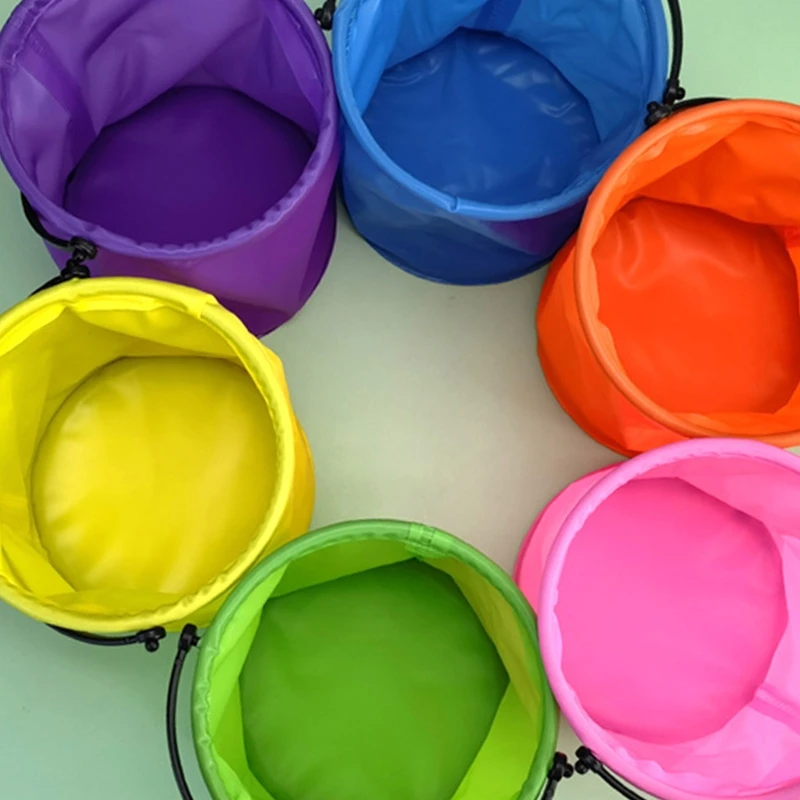 12x14cm Collapsible Sand Bucket Portable Garden Tool Bucket Sand Beach Water Fight Activity Game Toy for Family Kids Easy Carry 3