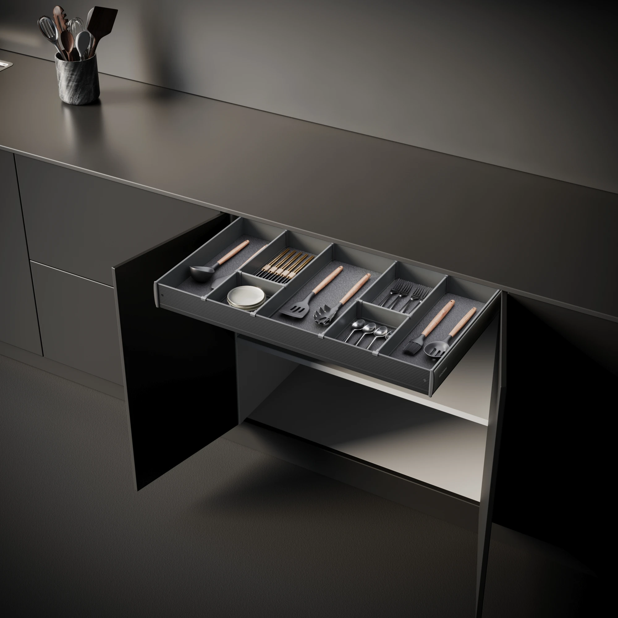 Goldmine Cabinet Organizers 3 Layers Aluminum Storage Baskets Drawers Tableware And Cookware Pullout Drawers For Kitchen