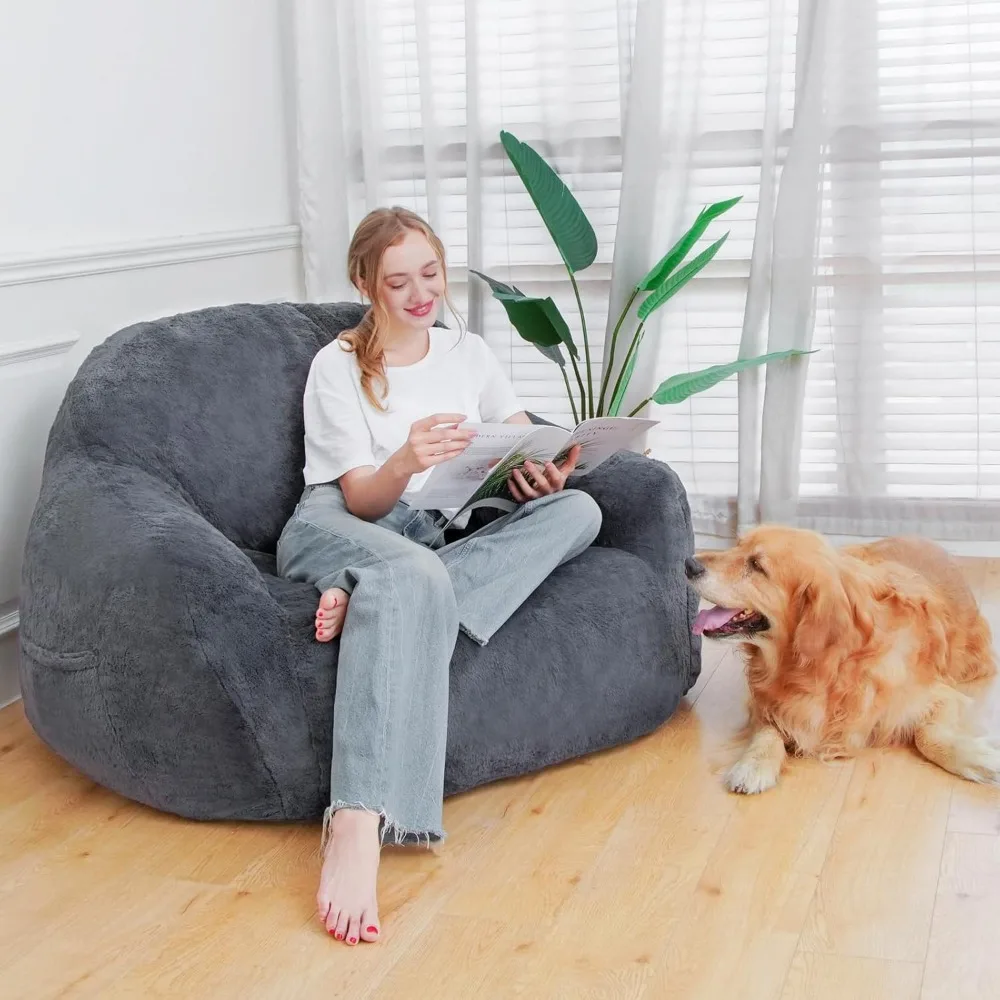 Giant Bean Bag Chair, Bean Bag Sofa with Armrests, Chairs for Adults Stuffed Memory Foam Storage Non-Slip, Removabl