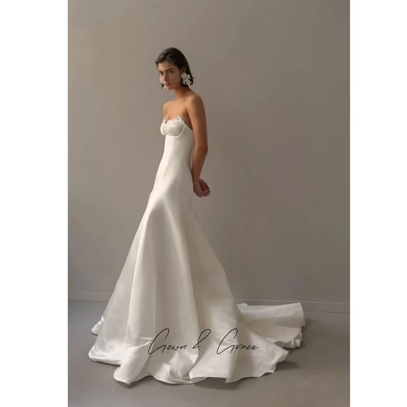 Gwn&Gce Satin Mermaid Wedding Dress Romantic Strapless Bridal Gown Floor-length For Woman Vestido De Novia Customized 1