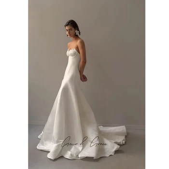 Gwn&Gce Satin Mermaid Wedding Dress Romantic Strapless Bridal Gown Floor-length For Woman Vestido De Novia Customized 1