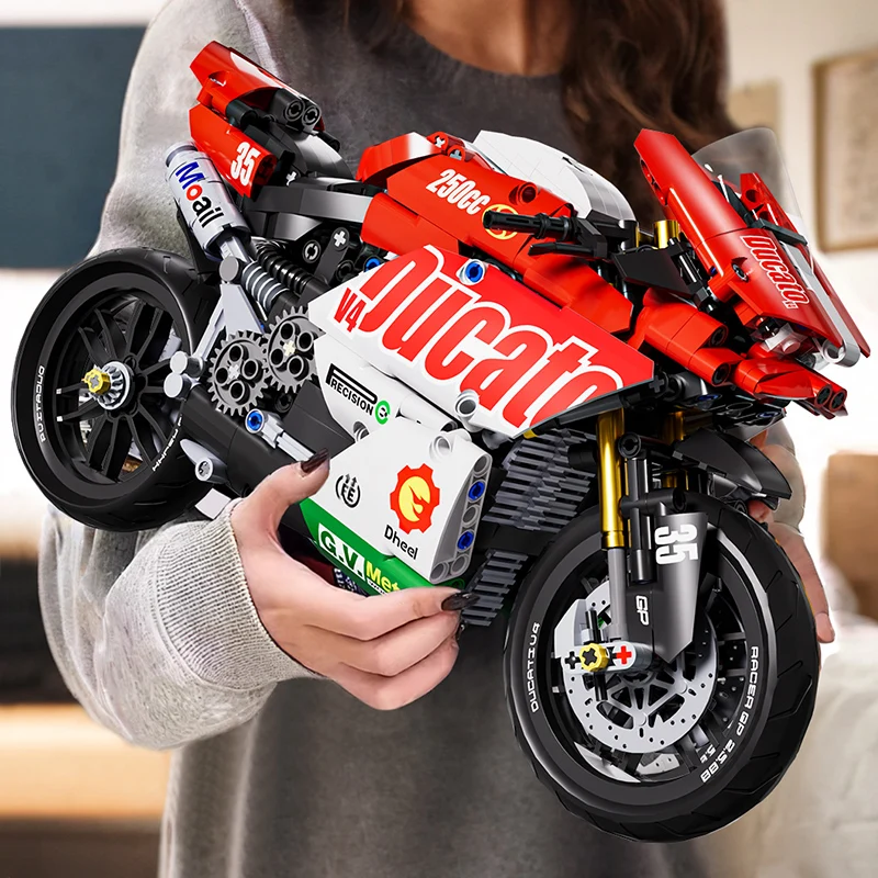 Technical V4 Motorcycle Building Blocks Set Famous Super Motorbike Model Kit Racing Bricks Kids Assembled Toys Gifts For Boys 1
