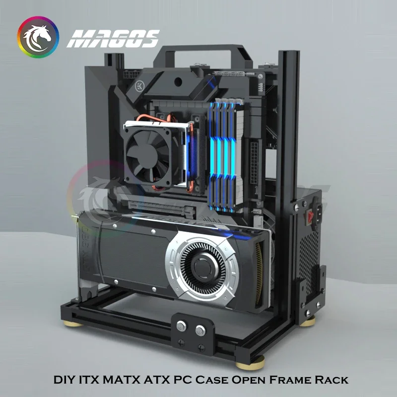 Diy Gamers Gabinete Mod Itx Matx pc Case Open Frame Alumínio Criativo Torre Atx Desktop Gaming Computador Chassis Rack - Imagem 4
