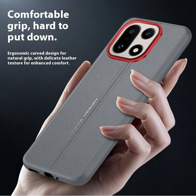 Luxury Leather Frosted Shockproof Bumper Case with Metal Lens Frame