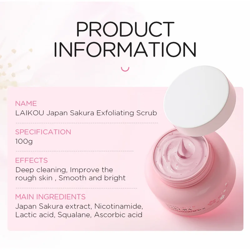 Facial Exfoliant LAIKOU Sakura Peeling Exfoliating Scrub 100g