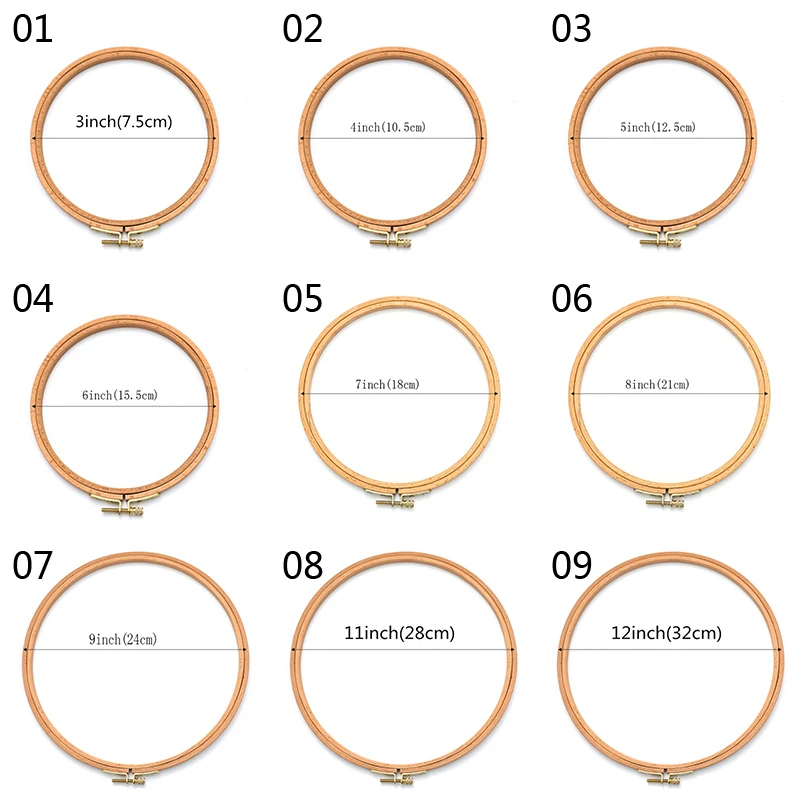 Description Picture 3 of item12Inch Wooden Circle Embroidery Frame Round Loop Hand Embroidery Hoop Rack Ring DIY Cross Stitch Machine Needlecraft Sewing Tool