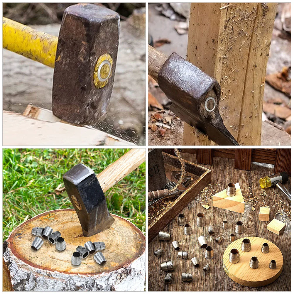Round Hammer Tool Fuel Tank Grommet Wedge for Axe Iron Installation Supplies Hatchet Wedge Hammer Repair Part Hammer Handle Wedge Steel Splitting Wedge 7Pcs