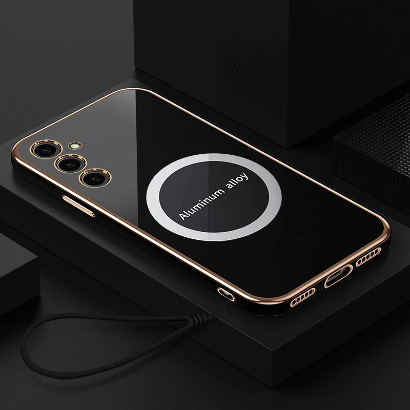 Luxury Magnetic Attraction Shockproof Silicone Back Cover - Square Plating Design