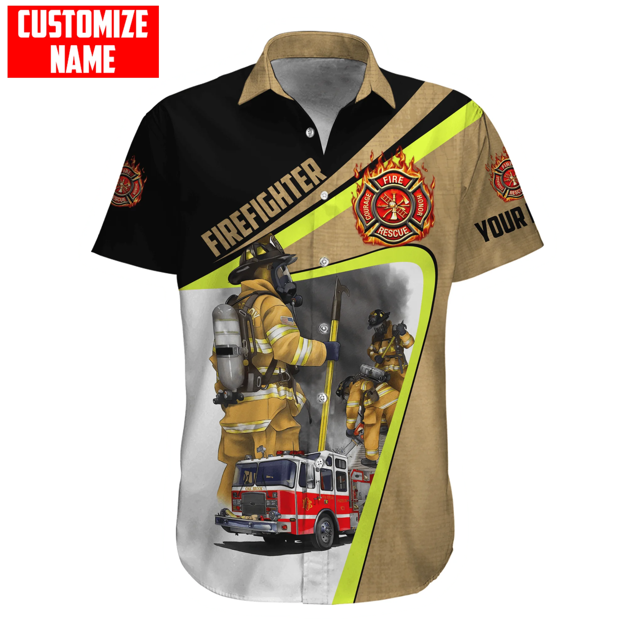 Hawaiian strand sommer kurzarm hemd Anpassen Name Brave Feuerwehrmann 3D Gedruckt Herren Hemd Casual Harajuku T-shirts DXC01 – Detail 4