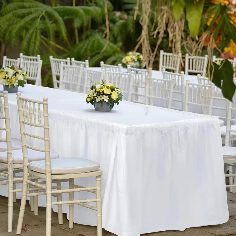 White Plastic Table Skirt 14 Feet X 29 Inch Rectangle Tables Table Skirts Disposable Cover for Birthday Baby Shower Party