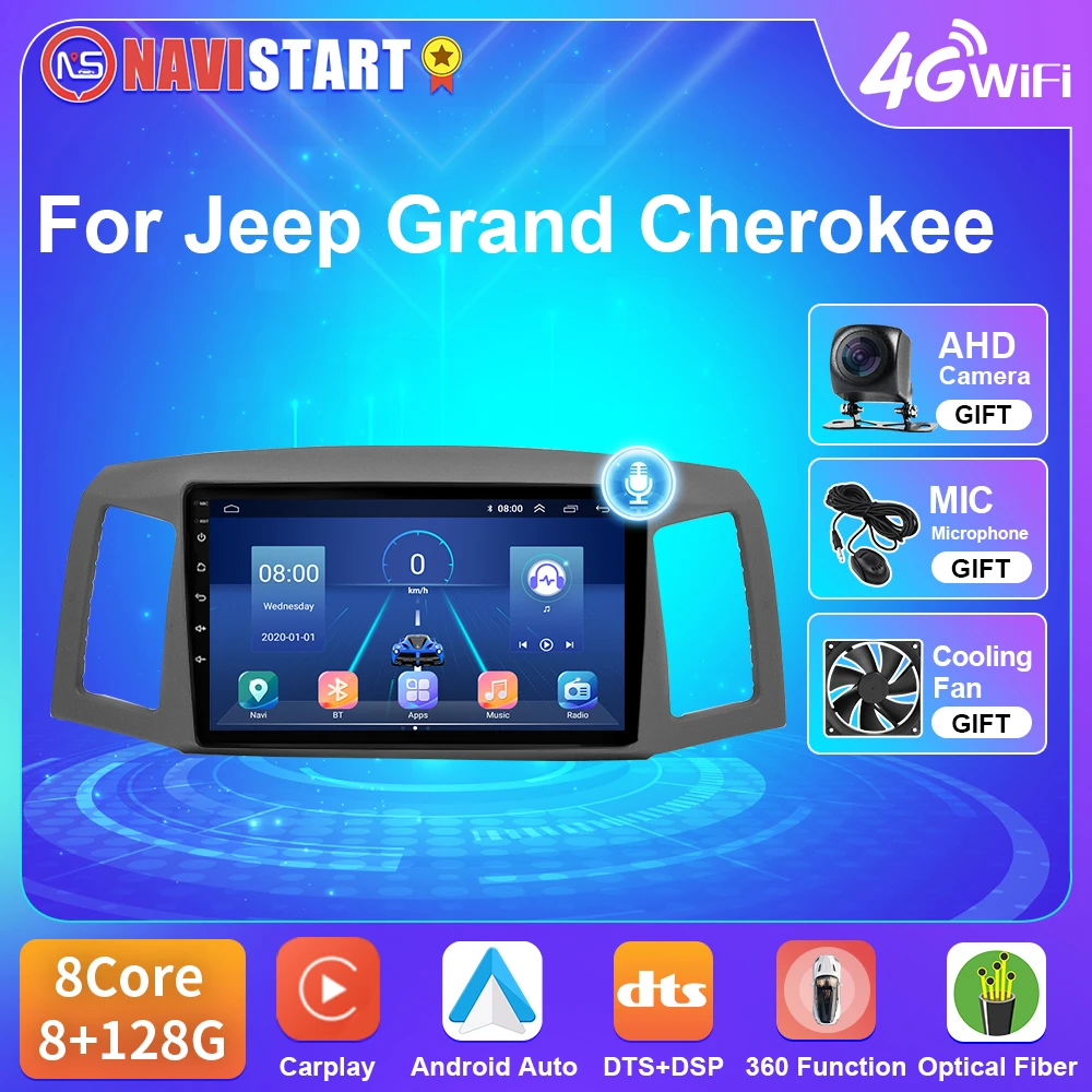 NAVISTAR T5 Android 10 Für JEEP Grand Cherokee 2004 2007 LHD Auto Radio 4G WIFI Video Player