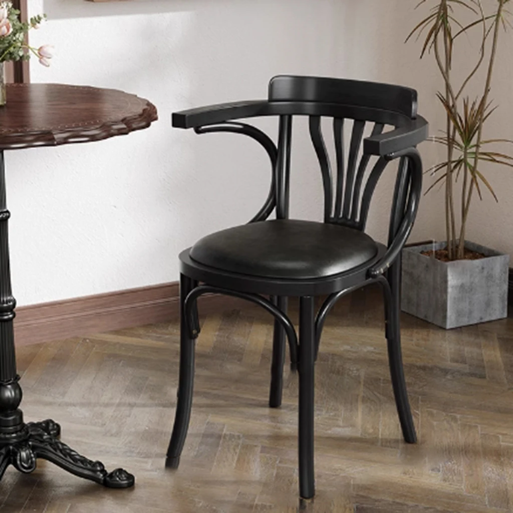 Vintage Cafe Arm Chair Modern Dining Room Coffee Shop Indoor Outdoor PU Wood Material Restaurant Hotel