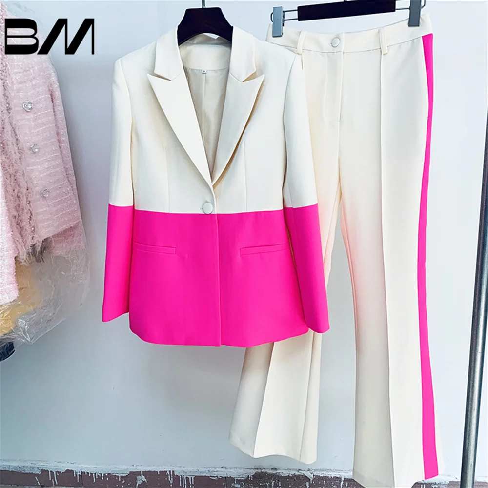 Stylish New Business Suit One-Button Color-Blocked Suit Bell-Bottom Pants Two-Piece Suit, Classic Business Woman Office Wedding