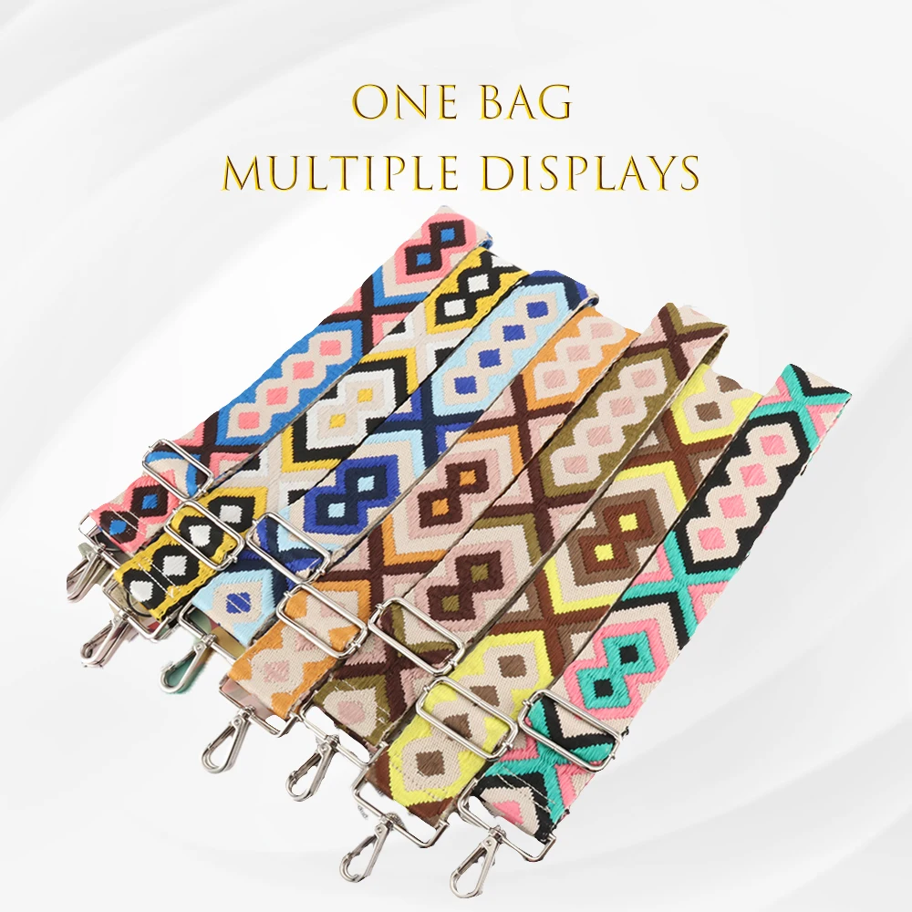 

Bag Belt 5CM Widening Colourful Ethnic Style Jacquard Weave Detachable Thickening Accessories Handles For Handbag Shoulder Strap