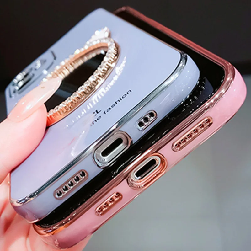 Plating Case For Samsung A34 A54 A53 A32 A33 A13 4G 5G A12 A73 A25 A31 A21S A14 Diamond Cute Cat Ears Make-up Mirror_voghion.com