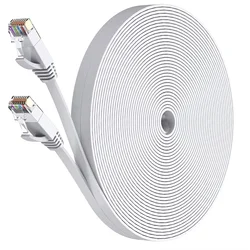 Premium Cat 6 High - Speed Weatherproof Ethernet Cable - Slim, Long, Flat Design for Efficient Internet Connection (CAT 6 Flat White)