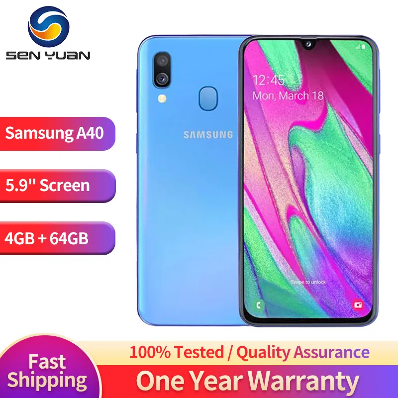 

Original Samsung Galaxy A40 A405F 4G Mobile Phone Dual SIM 5.9" 4GB RAM 64GB ROM 16MP+5MP+25MP 1080p@30fps Android SmartPhone