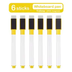 Magnetic Erasable Whiteboard Markers with Eraser Cap (6PCS - Yellow)