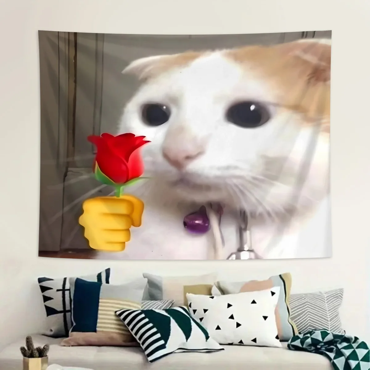 1pc Fun Cat, Flower Tapestry, Personalized Fashion Fun Tapestry, College Dormitory Room Decoration Wall Hanging