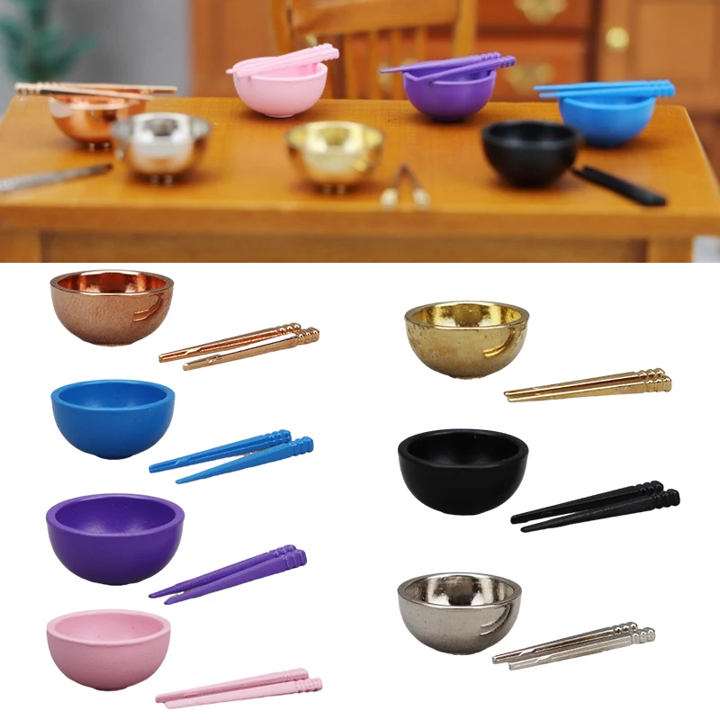 1Set 1:12 Dollhouse Miniature Bowl Chopsticks Kitchen Tableware Model Decor Toy Doll House Accessories 1 12 dollhouse chinese ceramics chopsticks tube bowl dishes plate tableware model kitchen toy doll house living scene decor