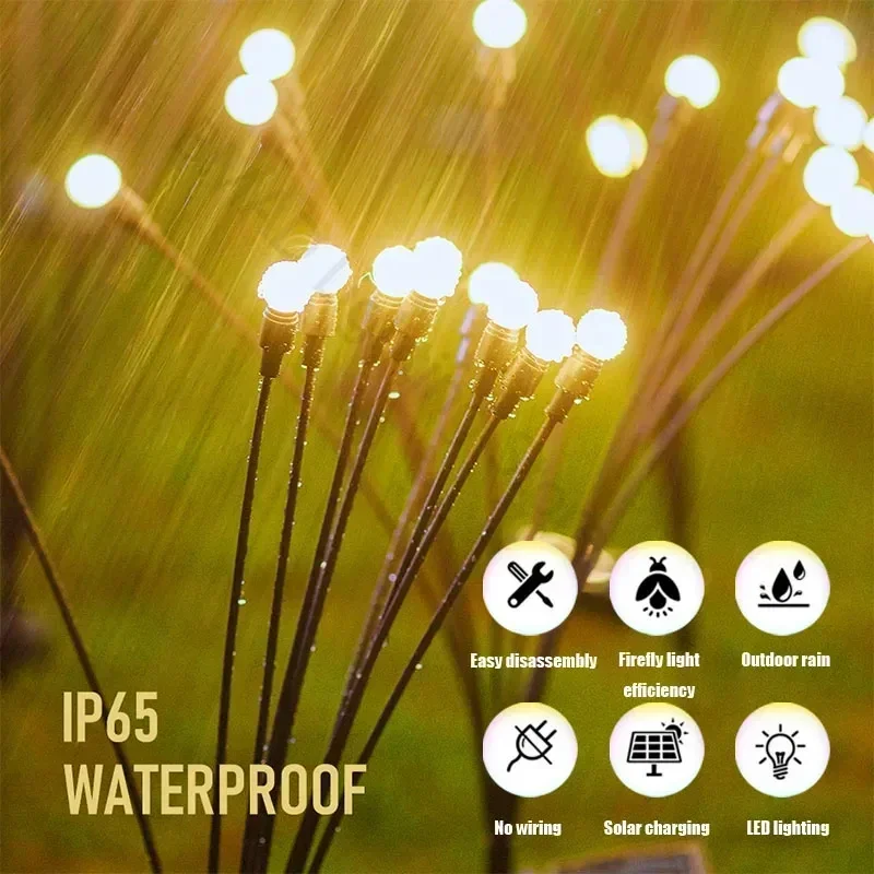 Solar Lights Garden Firework Warm 6/8 LEDs Waterproof Firefly Lawn Lamps Patio Pathway Decoration