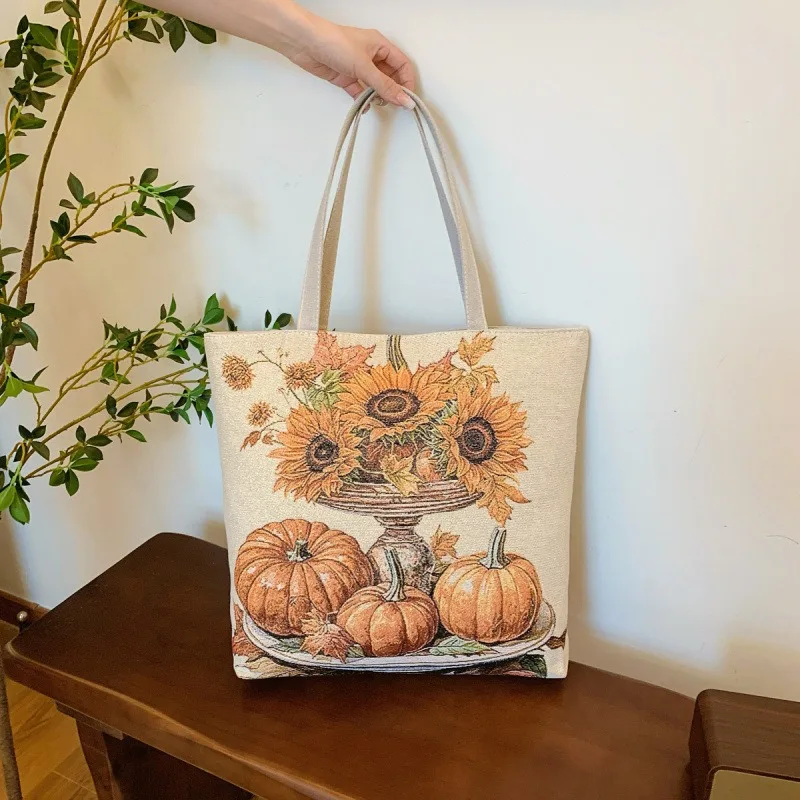 New Retro Double Sided Embroidery Women Handbag Luxury Design Canvas Ethnic Style Tote Bag Shoulder Bag