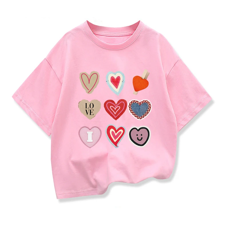 Girls Heart-shaped High-quality T-shirt 2026 Summer New Children's Clothing Kids Short-Sleeve Graphic Casual Tops Tee - 4