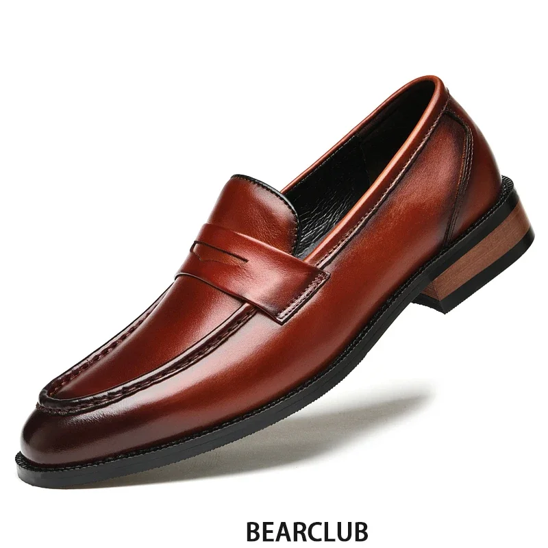 

BEARCLUB Luxury Men's Business Shoes Genuine Leather Dress Shoes for Men Quality Loafers Genuine Cow Leather Soft Moccasins