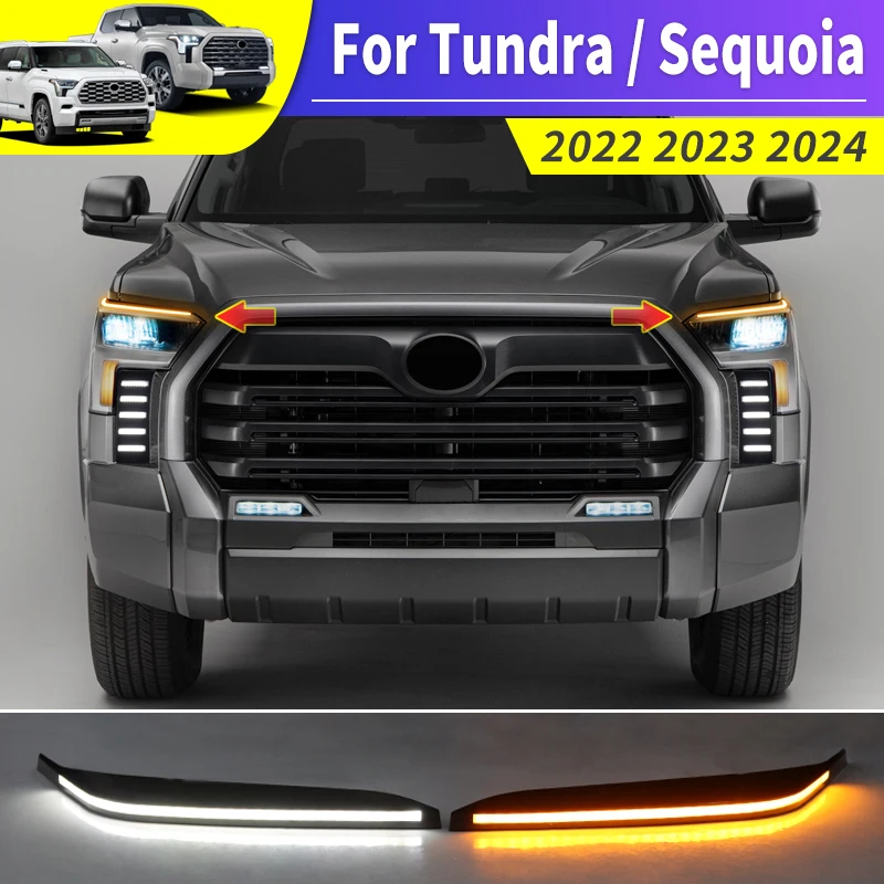 

For 2022-2024 Toyota Tundra Sequoia Daytime Driving Lamp Headlight Eyebrow Led Dynamic Turn Signal Modification Accessories