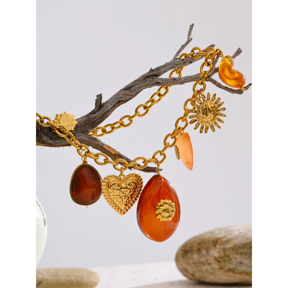 Yhpup Necklace Heart Sun Drop Summer Charm Collar