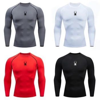 T-shirt fitness a maniche lunghe da uomo T-shirt da palestra a compressione Dry Fit Abbigliamento sportivo Primavera e autunno Sport all'aria aperta T-shirt da corsa Top 1