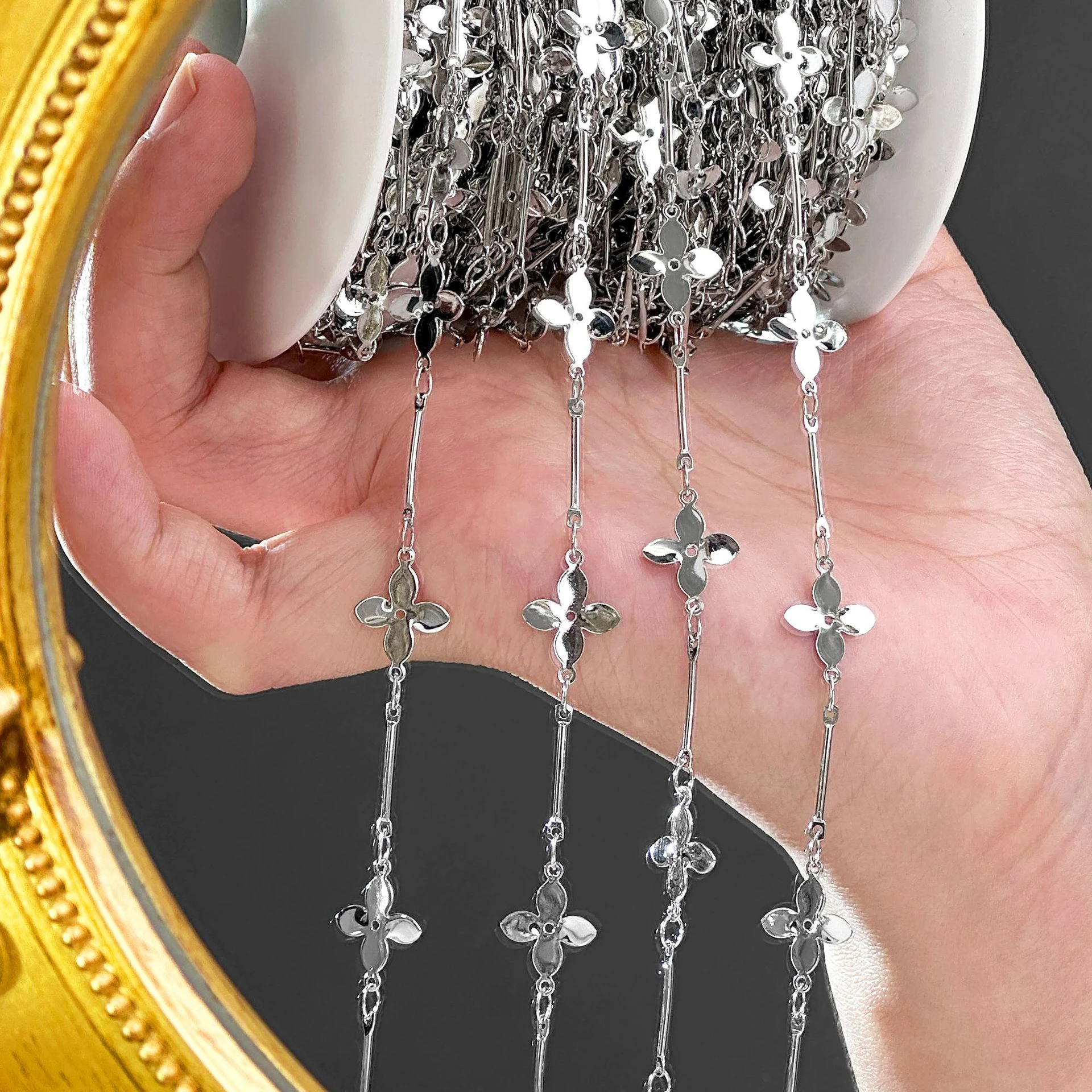 Rhinestone Pendant Copper Chain with Crystal Droplet Charms for DIY Necklace Crafting