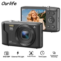 Ourlife Compact Digital Camera 5K 72MP 2.8'' Screen LCD Screen 16X Digital Zoom Vintage Photography Vlog Video Recorder YouTube