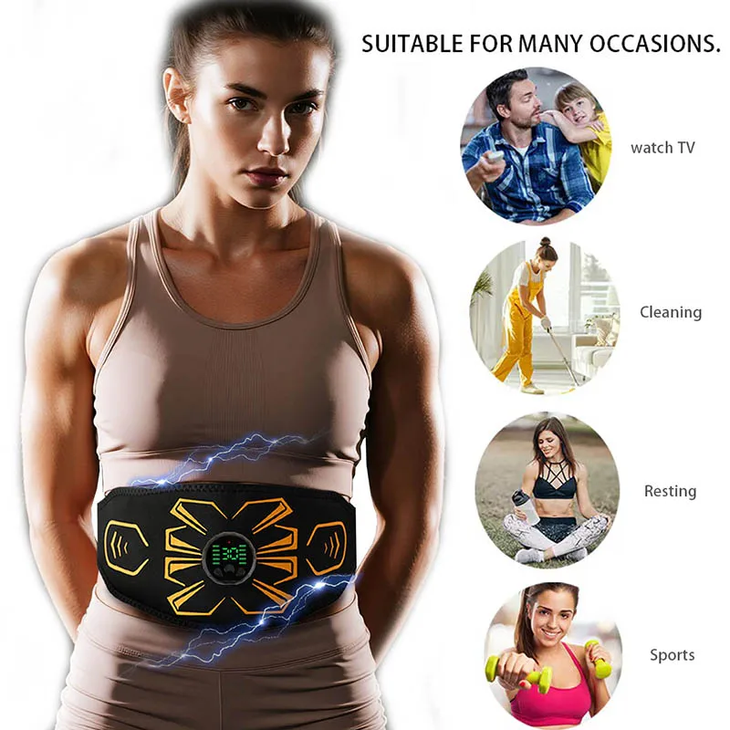 Abdominal Toning Belt Muscle Toner Smart EMS Muscle Stimulator Ab Trainer USB Charge Body Massager Weight Loss Fitness Equipment
