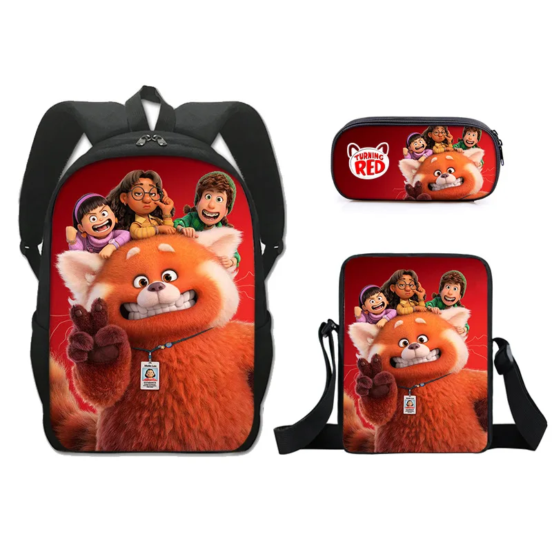 

3pcs/set Disney Turning Red Backpack Pixar Anime Mei Red Panda Bear Kids Bag Cute Print Backpack for Girls Children Toys