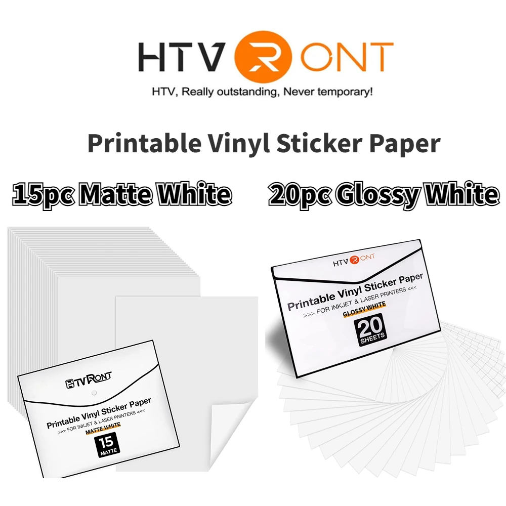 HTVRONT Papel adhesivo de vinilo imprimible, 70 hojas de papel adhesivo  brillante para impresora de inyección de tinta e impresora láser, papel