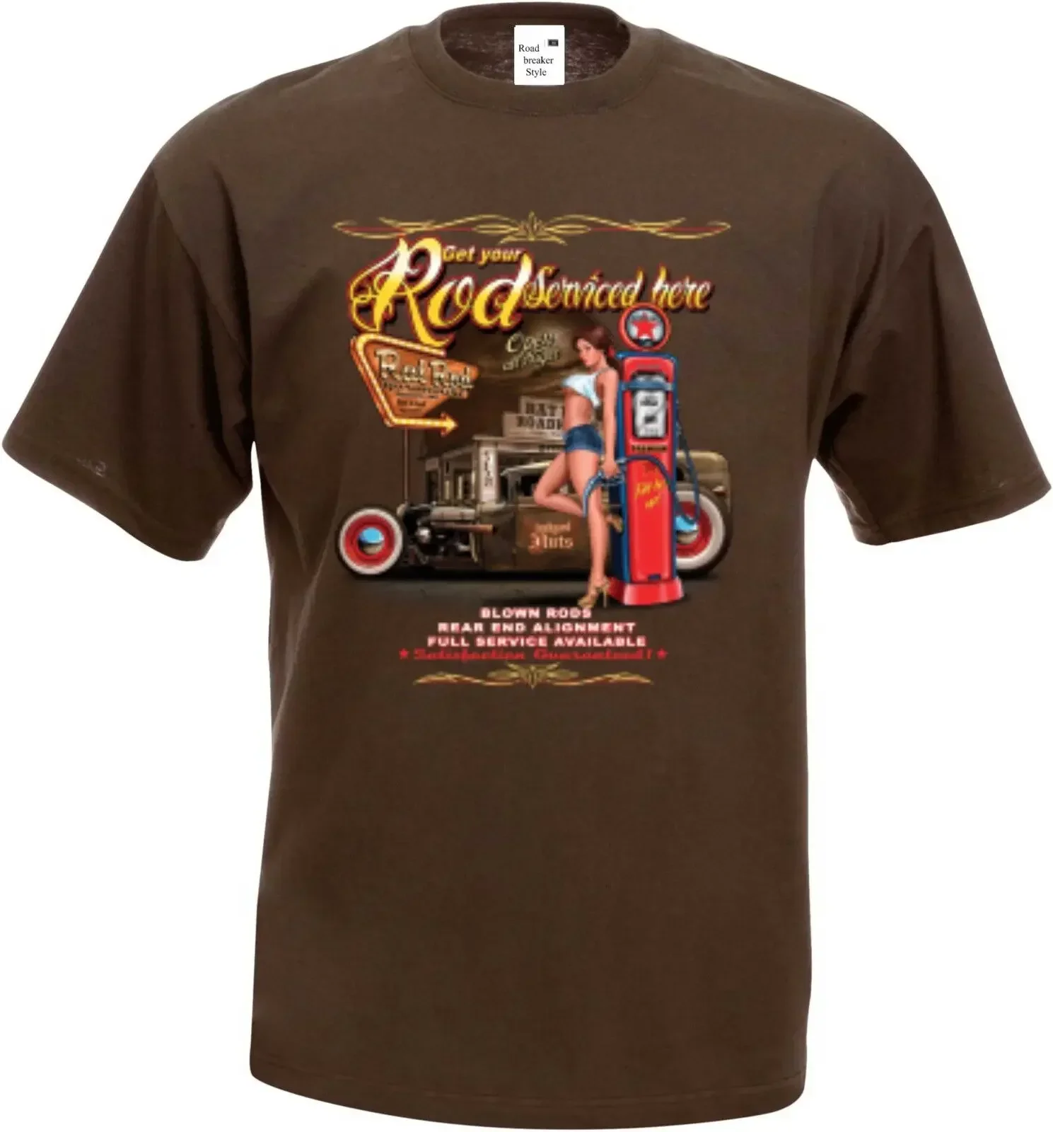 

T Shirt IN Schokoton V8 Hot Rod Car US Car & `50 Style Motif Model Rod Service