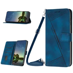 Flip Leather Phone Case with Wallet Holder and Shoulder Strap - Kitten Design Cover Bag for PU (Blue)