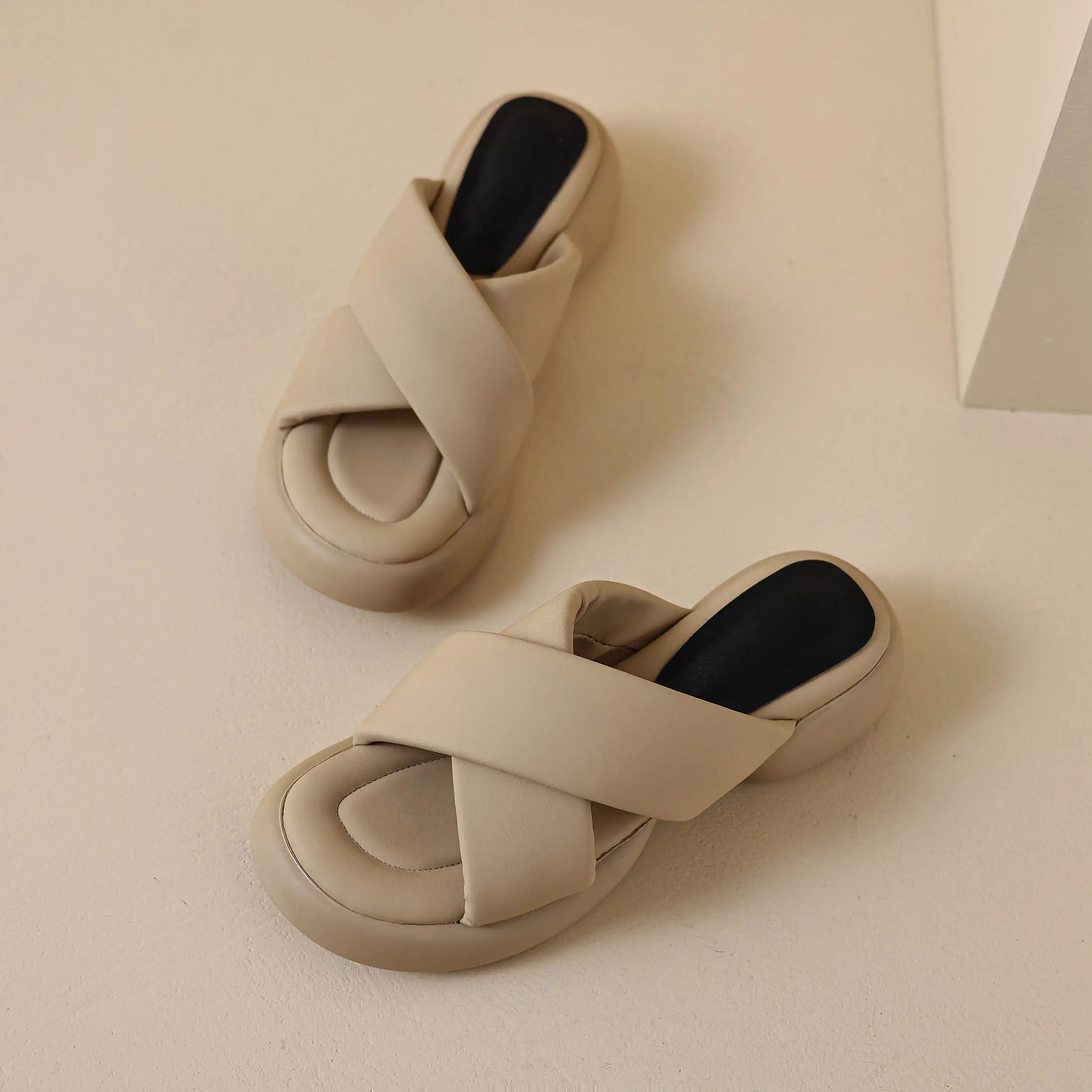 Krazing Pot Soft High Quality Slingback Summer Mules Shoes Med Heels Brand Dating Casual Comfort Modern Platform Women Sandals