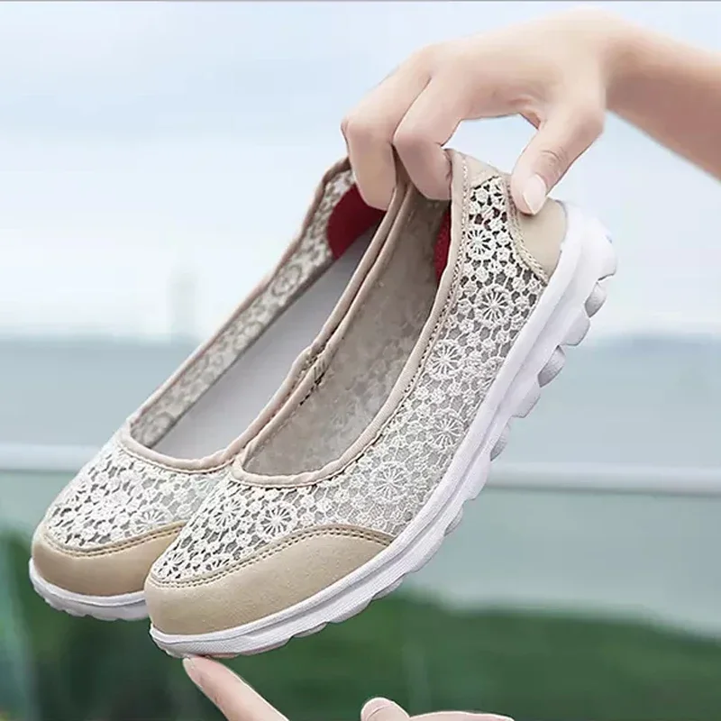 Women shoes Women sneakers Women flats Casual shoes Flat shoes women hollow lace summer slip on loafers breathable shallow boat shoes ladies casual fashion black sneakers flats