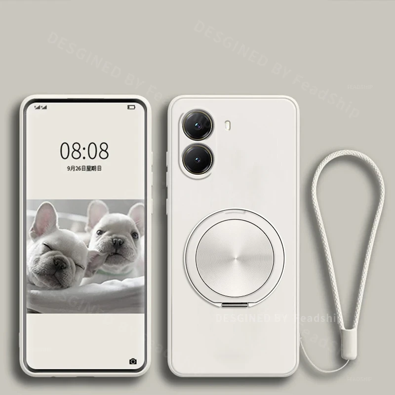 Luxury Magnetic Silicone Phone Case with Holder and Screen Film