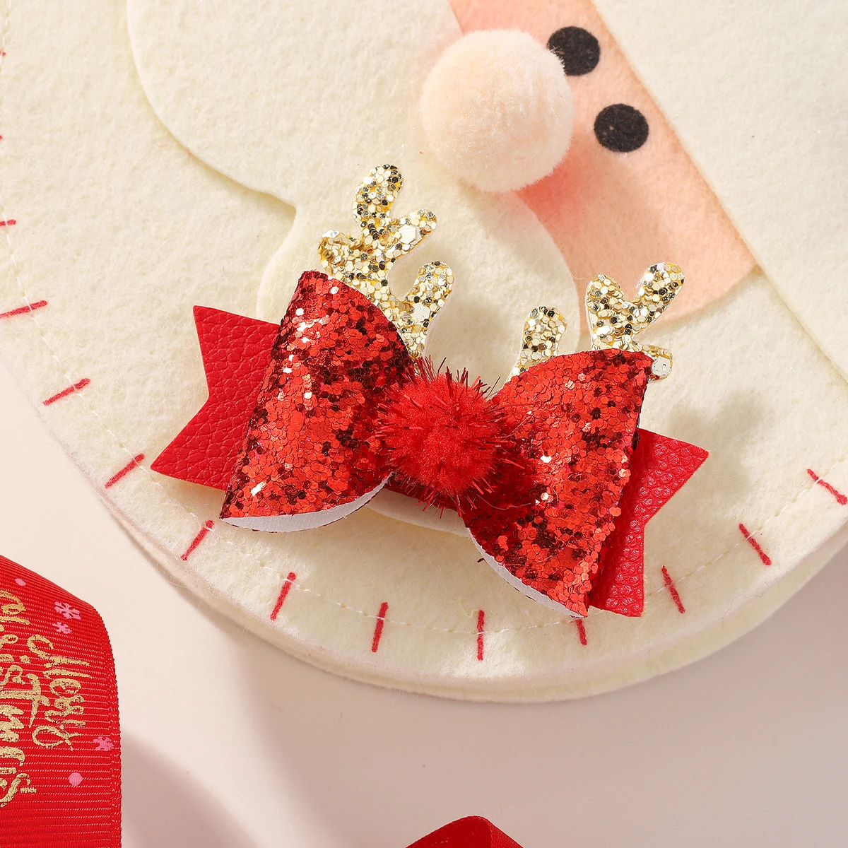 2Pcs/set Red Sparkling Bow Hair Clip Exquisite Christmas Deer Lucky Hairpin for Girls Ponytail Headwear Sweet Headclip