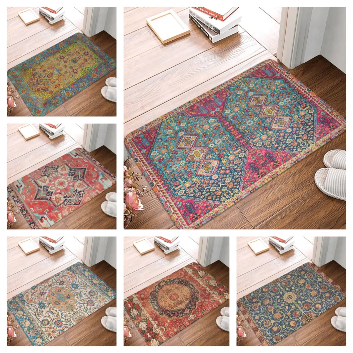 Bohemian Style Mandala Pattern Printed Flannel Floor Mat Bathroom Decor ...