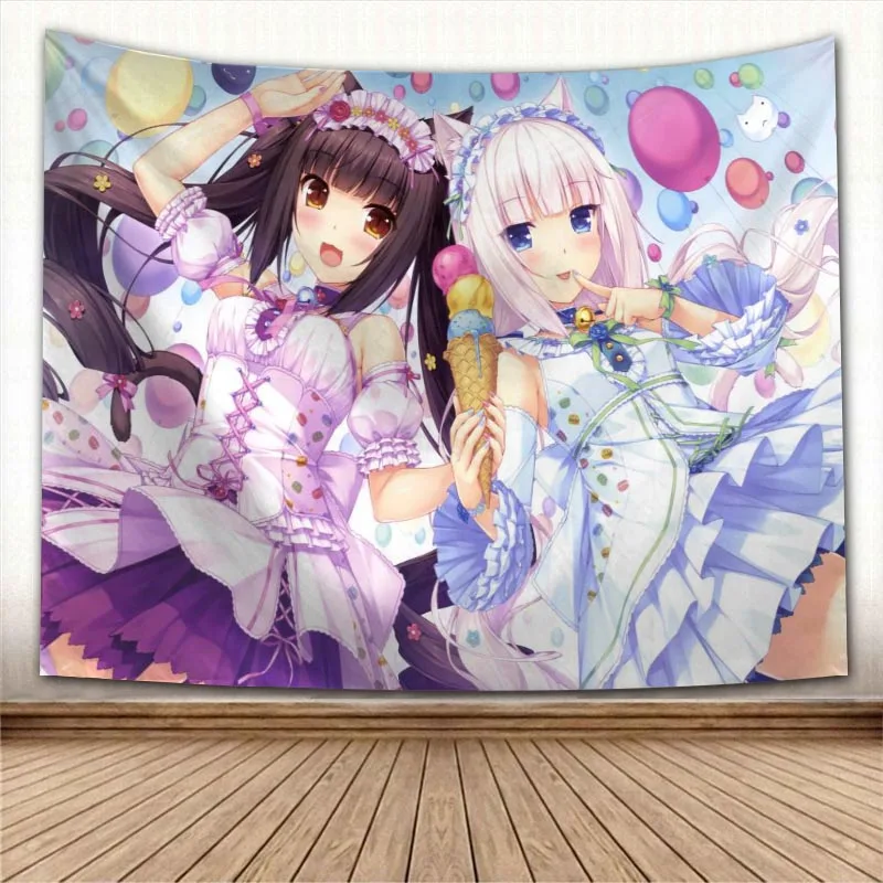 

Nice NEKOPARA Anime Tapestry Colorful Psychedelic Decorative Carpet Wall Fabric For Living Room Bedroom Kawaii Accessories Gift