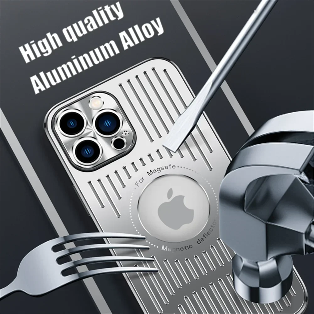 

Aluminum Alloy Magnetic Heat dissipation Phone Cover For iPhone 14 13 12 Pro Max 14Plus Magsafe Wireless Charging Ventilate Case