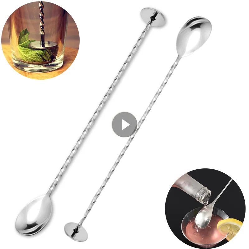 1pcs Fork Spoon Stainless Steel Stick Cocktail Spoon Spiral Kitchen Utensils Double Stick Stir Cocktail Bar Bar Utensils