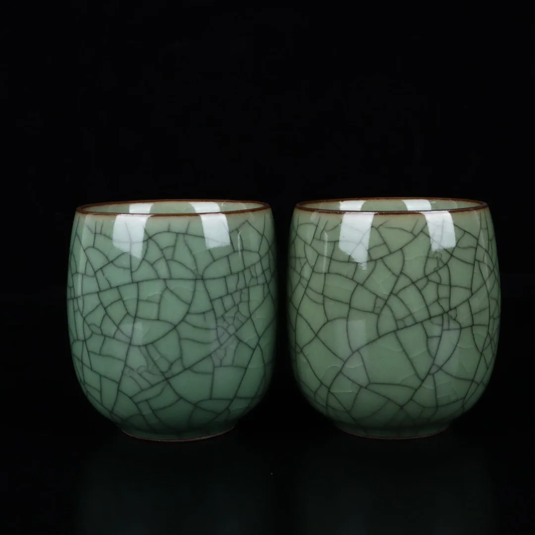 

Antique Collection Bean Green Glaze Open Master Cup A Pair Of Home Furnishing Exquisite Craft Ornaments