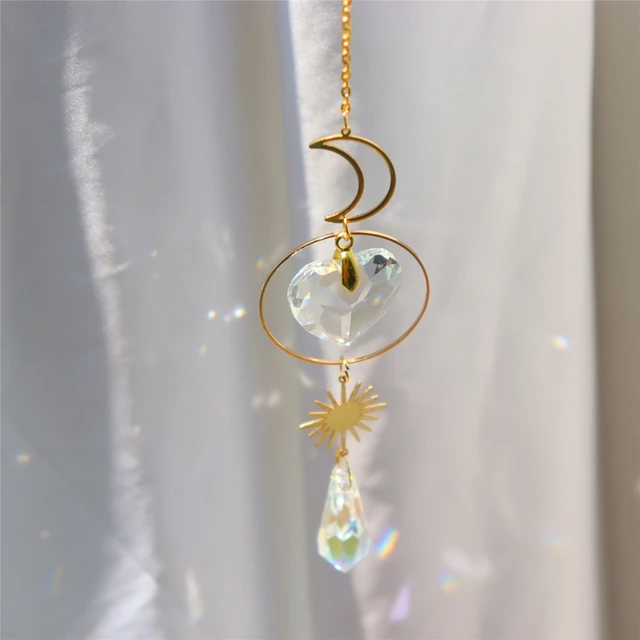 Crystal Sun Fogó Nap És Moon Csillag Világos Függő Medál Szivárvány Prizma Héj Dísz Sundrop Ablak Terasz Szél Hangjelzés - Image 2