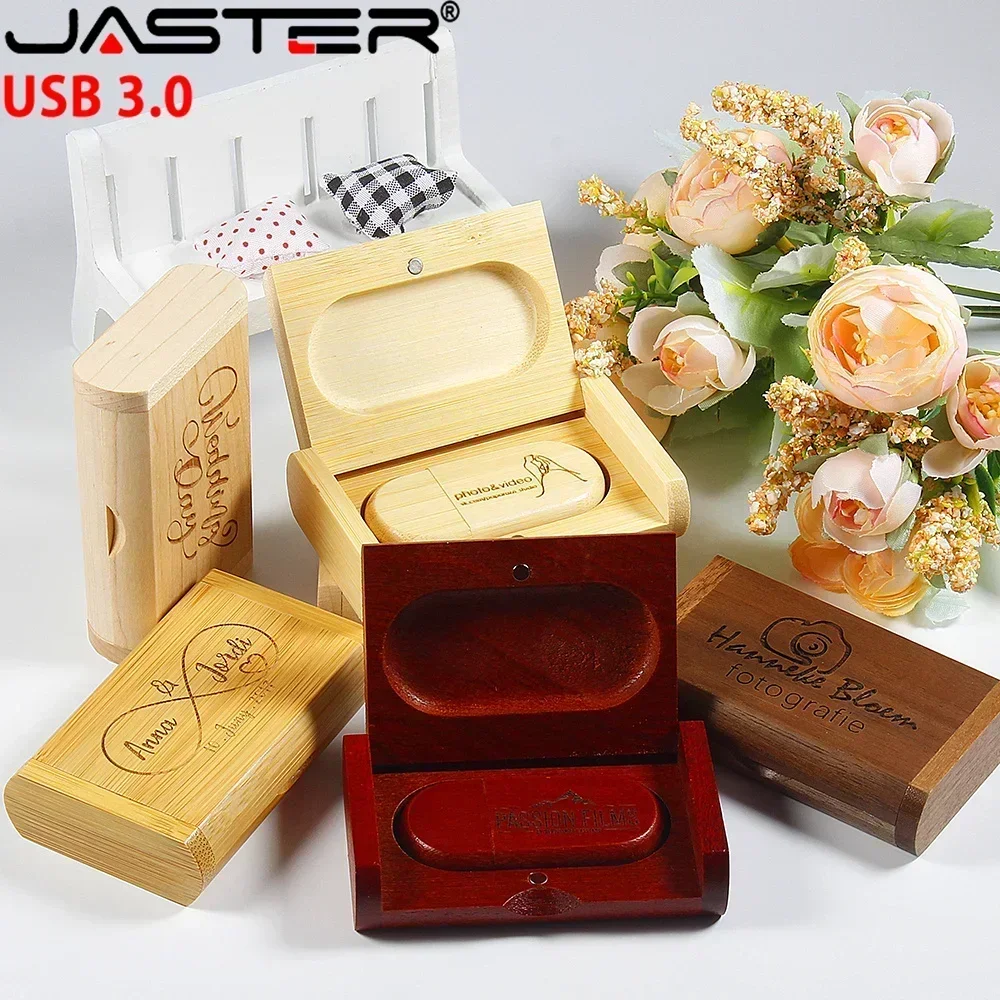 thumbnail image 4 of JASTER 10 piezas/lote (logotipo gratuito) Unidad flash USB de madera con caja Pendrive 3.0 4 GB 8 GB 16 GB 32 GB 64 GB 128 GB Memoria Stick Regalo de boda, 4 of 5