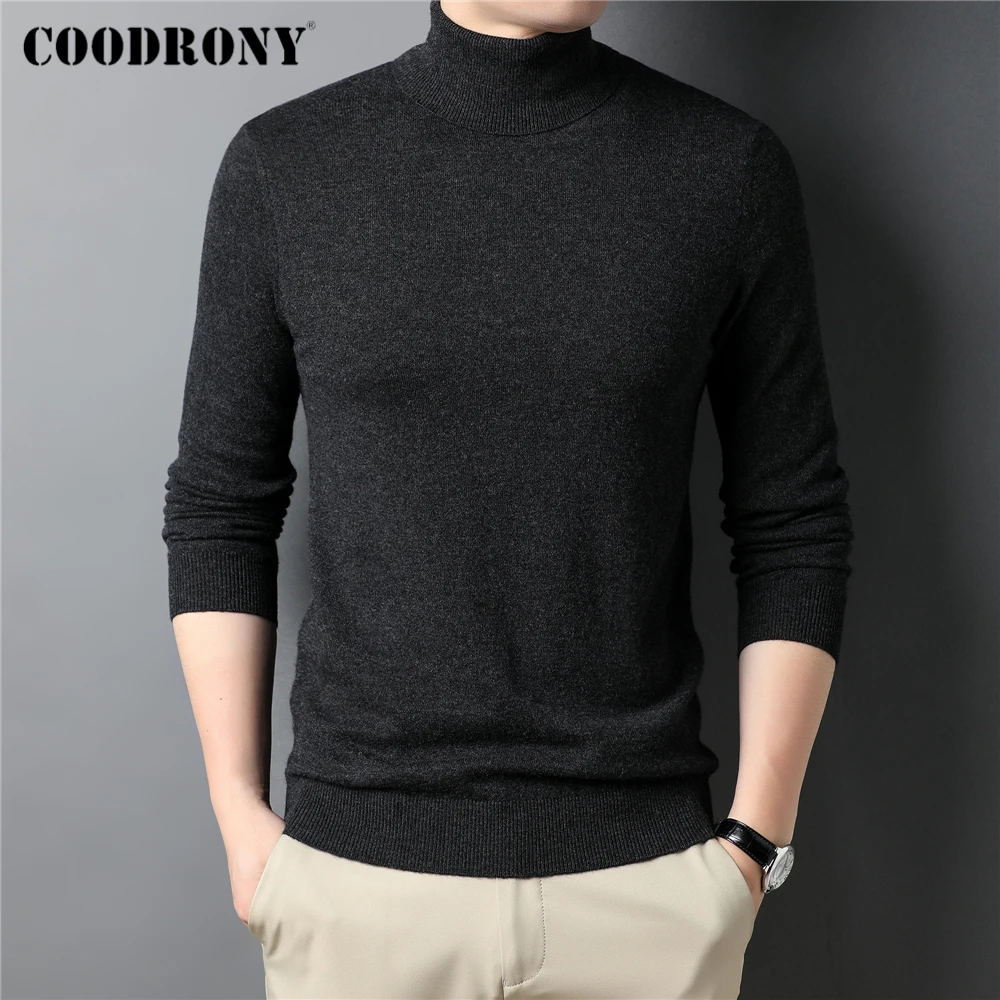 COODRONY Brand 100% Merino Wool Turtleneck Sweater Men Clothing Autumn Winter Pure Color Slim Thick Warm Cashmere Pullover Z3016